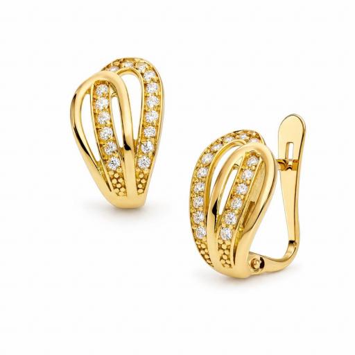Pendientes de oro 18k con circonitas y cierre catalán 