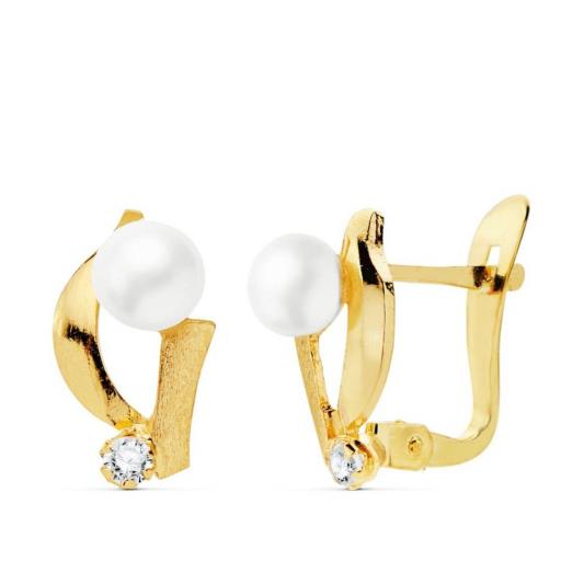 Pendientes de oro 18k con circonitas y perla