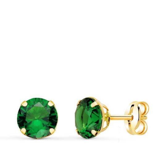 Pendientes pequeños con piedra en tono verde en oro 18k