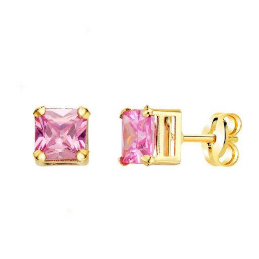 Pendientes de oro 18k cuadrados con piedra rosa