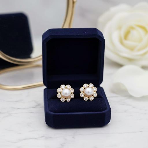 Pendientes de oro 18k en forma de flor con perlas [2]