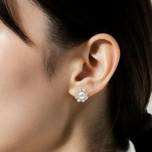 Pendientes de oro 18k en forma de flor con perlas [1]