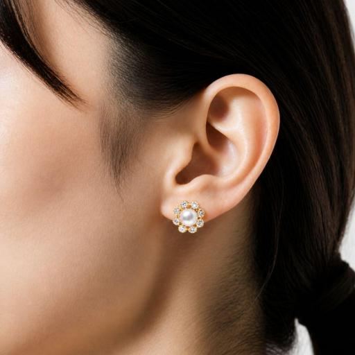 Pendientes de Oro 18k con Perla y Circonitas – Elegancia Delicada [1]