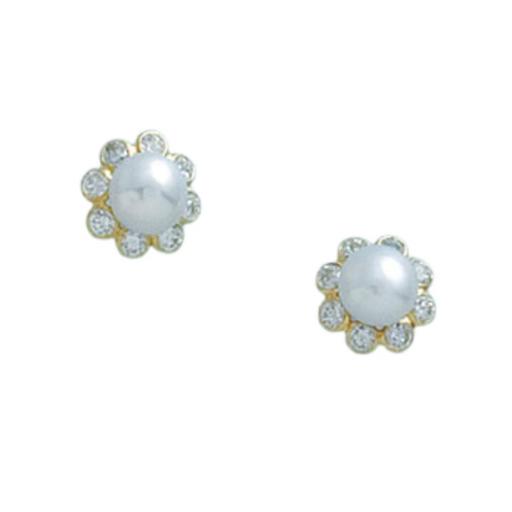 Pendientes de oro 18k en forma de flor con perlas