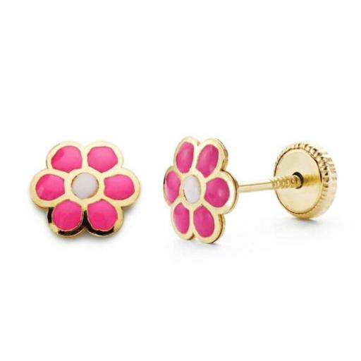 Pendientes de oro 18k Margarita Rosa con rosca