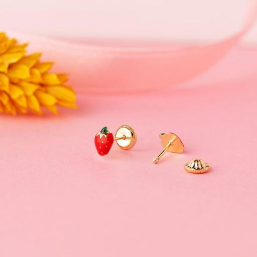 Pendientes de oro 18k mariquita esmalte rojo con rosca para niña [1]