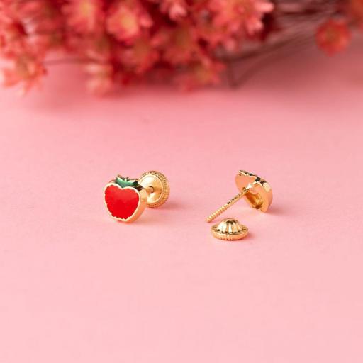 Pendientes de oro 18k manzana roja con rosca para niña [1]