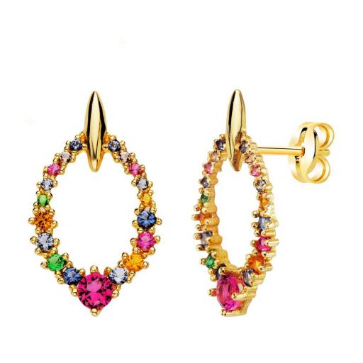 Pendientes de oro 18k ovales con circonitas coloridas