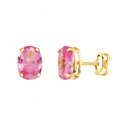 Pendientes de oro 18k ovalo con piedra rosa