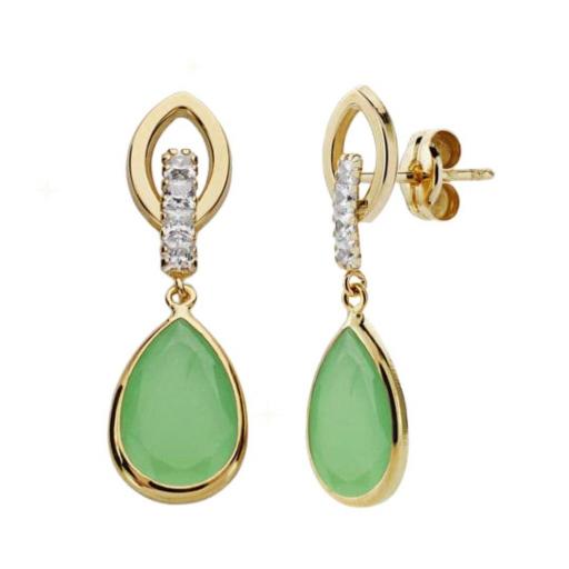 Pendientes de oro 9K con verde lagrima y circonita