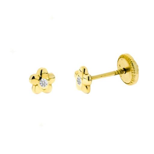 Pendientes de oro 9k en forma de flor con diamante