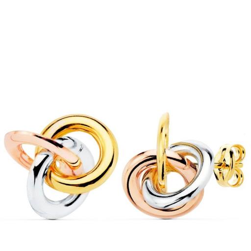  Pendientes de oro bicolor 18k nudo de tres aros lisos