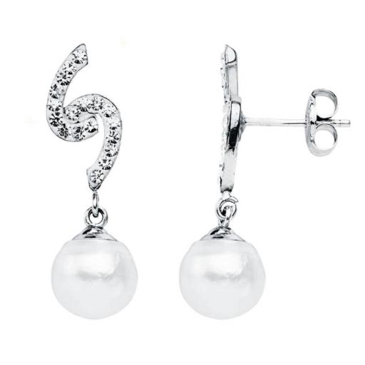 Pendientes de oro blanco 9k con circonitas y perlas