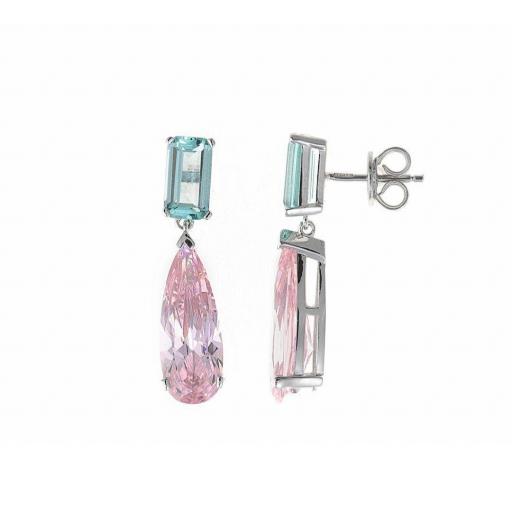 Pendientes de plata largos con cristal rosa verde tono cristalinos Salvatore 136A0633