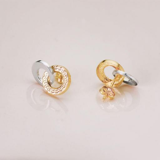 Pendientes dos aros de oro bicolor 18k diseño griego [4]