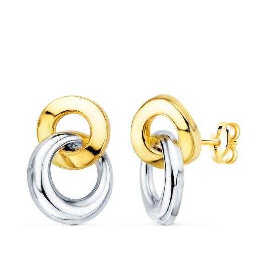 Pendientes dos aros lisos de oro bicolor 18k