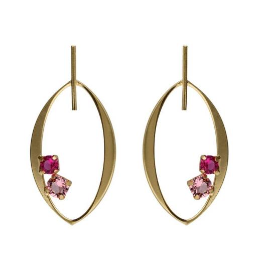Pendientes finos con cristales rosas en Plata 925 baño Oro 18kt – Victoria Cruz [0]