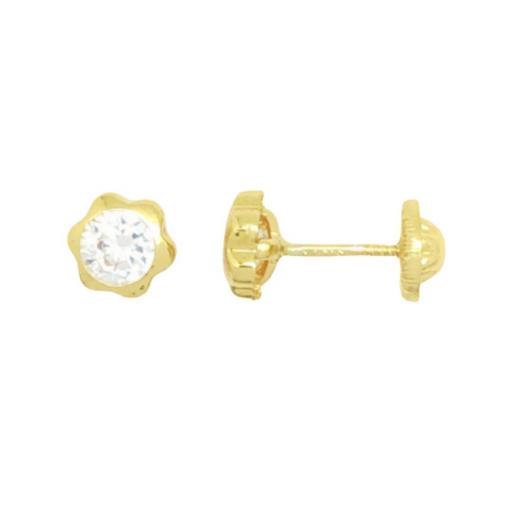 Pendientes flor con circonita blanca de oro 18k con rosca