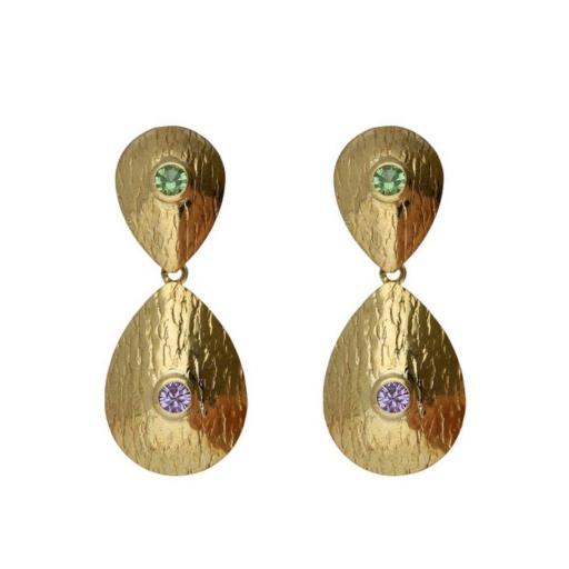 Pendientes gota con cristales multicolor en Plata 925 baño Oro 18kt – Victoria Cruz