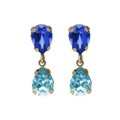 Pendientes lágrima con cristal sapphire en Plata 925 baño Oro 18kt – Victoria Cruz [0]