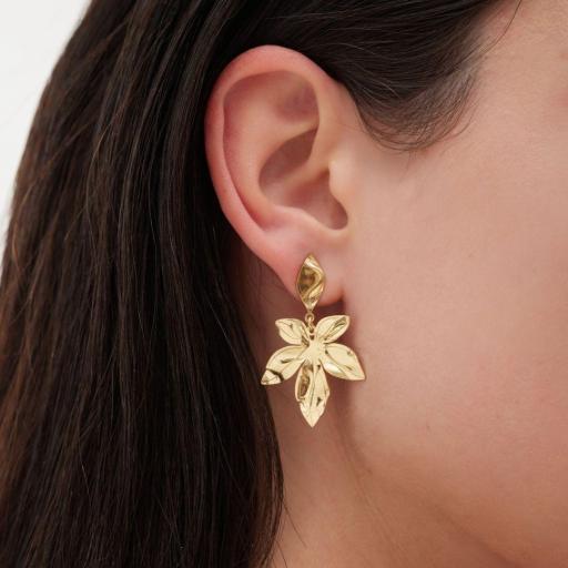 Pendientes largos hoja bicolor en Plata 925 bañada en Oro 18kt Victoria Cruz [1]