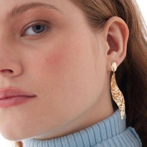 Pendientes largos hoja en Plata 925 bañada en Oro 18kt - Victoria Cruz [1]