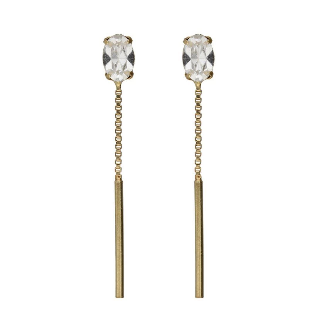 Pendientes largos oval con cristal blanco en Plata 925 baño Oro 18kt – Victoria Cruz