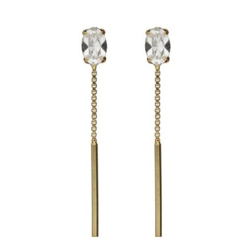 Pendientes largos oval con cristal blanco en Plata 925 baño Oro 18kt – Victoria Cruz