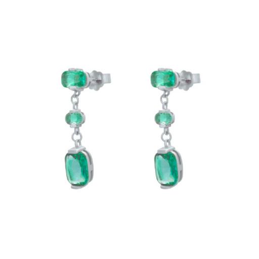 Pendientes Finos Largos de Plata 925 con Piedras Verdes