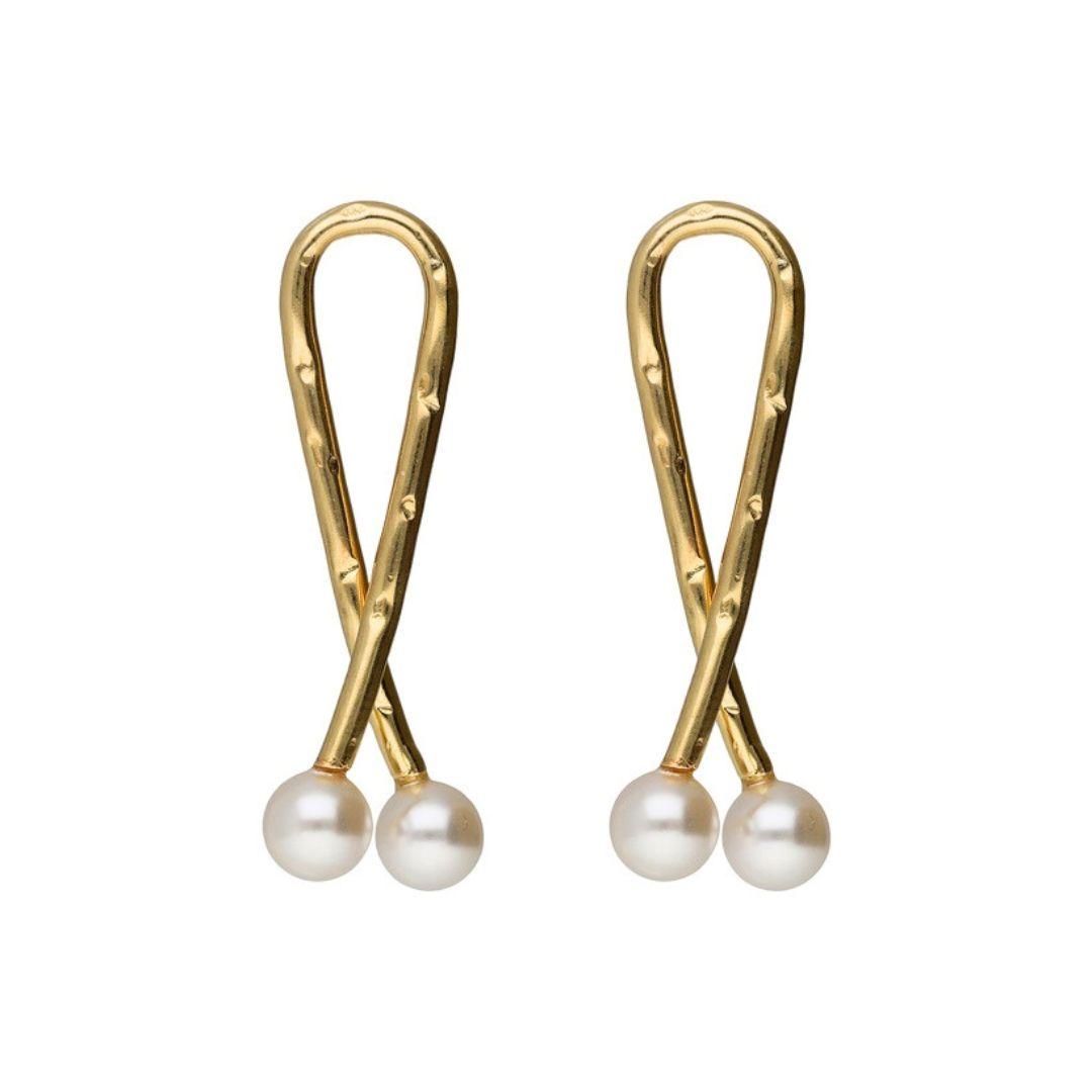 Pendientes lazo con perla en Plata 925 baño Oro 18kt – Victoria Cruz
