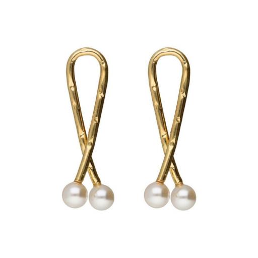 Pendientes lazo con perla en Plata 925 baño Oro 18kt – Victoria Cruz