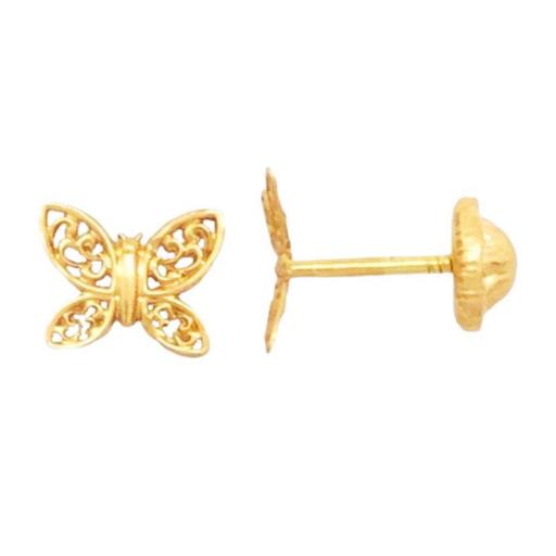 Pendientes pequeños Mariposa de oro 18k con rosca