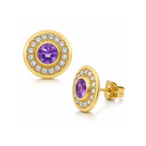 Pendientes de oro 18k con piedra violeta con circonitas blancas