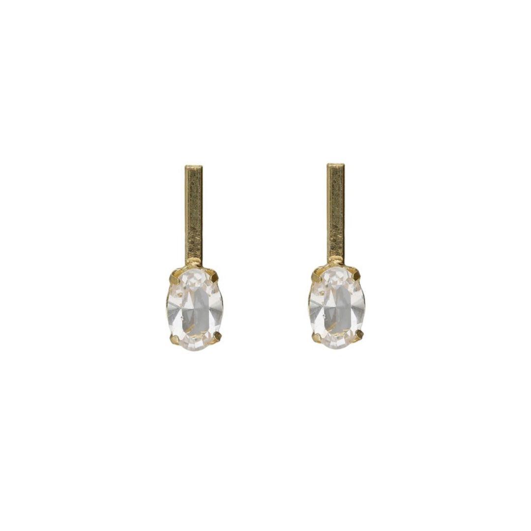 Pendientes oval Lieve con cristal blanco en Plata 925 baño Oro 18kt – Victoria Cruz