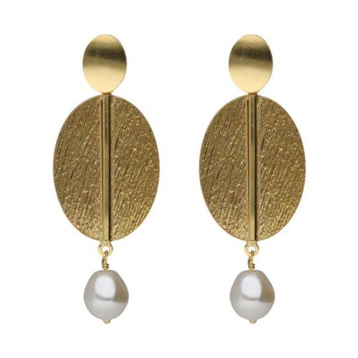 Pendientes oval textura con perla barroca en Plata 925 baño Oro 18kt – Victoria Cruz