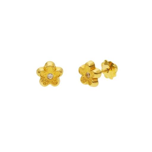 Pendientes para bebe de oro 18k motivo flor