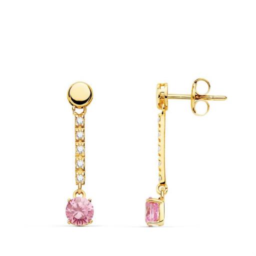 Pendientes para mujer de oro 18k con piedra rosa 