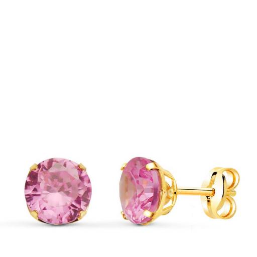 Pendientes pequeños con piedra en tono rosa en oro 18k