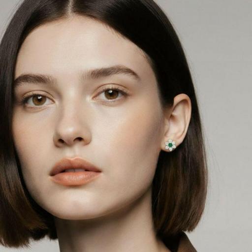 Pendientes pequeños motivo flor de oro 18k con piedra en tono verde [1]