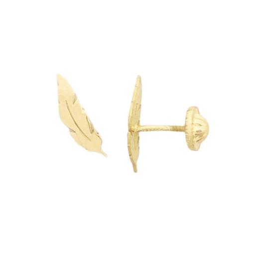 Pendientes pluma lisa de oro 18k con cierre rosca