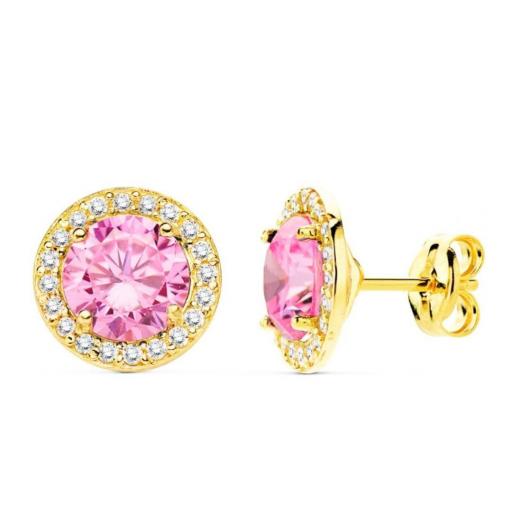 Pendientes elegantes en oro 18k con piedras rosa y blanca cierre a presión [1]