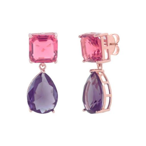 Pendientes Colgantes Brillo Rosa & Violeta – Avanty Acero Chic