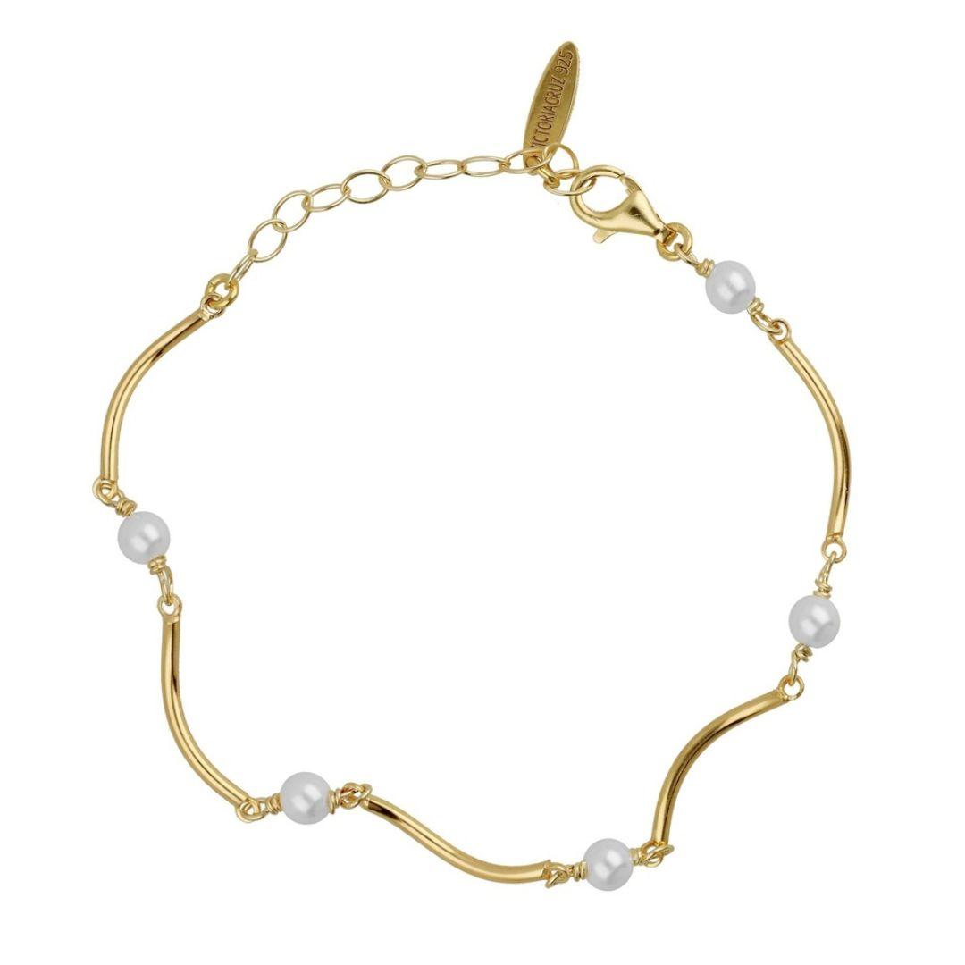 Pulsera Elegante Milan con Perlas en Plata de Ley Oro 18kt