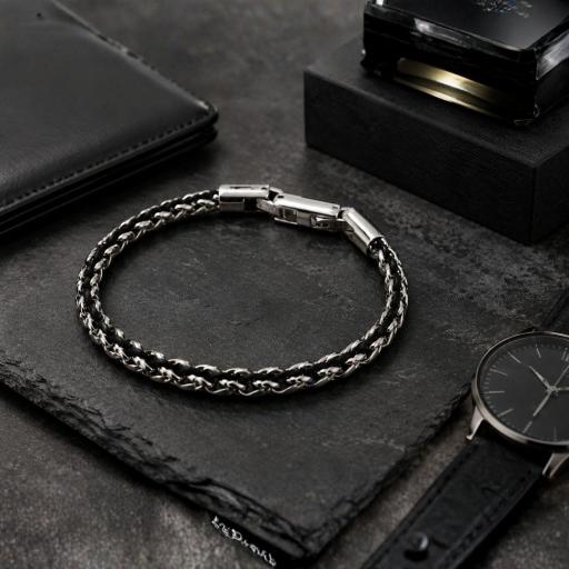 Pulsera Hombre Acero y Negro 20cm – Diseño Moderno Casual [1]