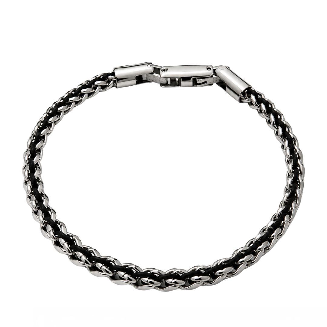 Pulsera Hombre Acero y Negro 20cm – Diseño Moderno Casual