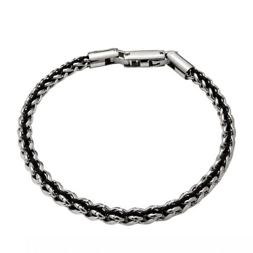 Pulsera Hombre Acero y Negro 20cm – Diseño Moderno Casual