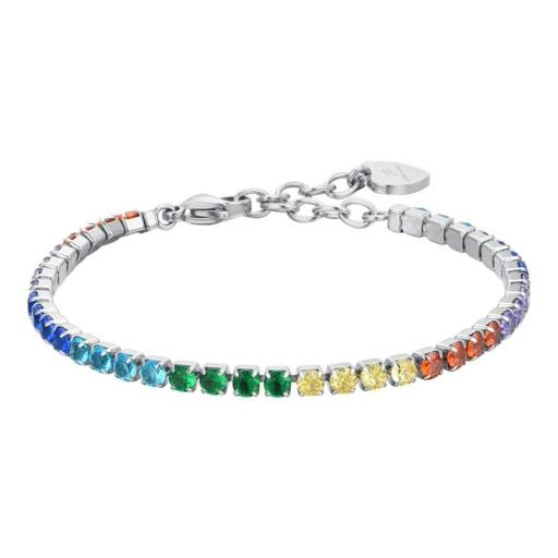 Pulsera Mujer Plata con Cristales Multicolor - Elegante y Ajustable