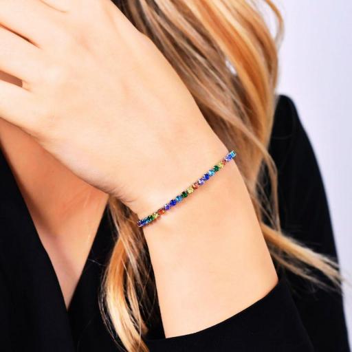 Pulsera Mujer Plata con Cristales Multicolor - Elegante y Ajustable [2]