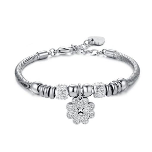 Pulsera Mujer en Acero Inoxidable Plateado – Trébol de la Suerte