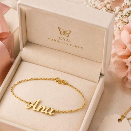 Pulsera Nombre en Oro 18K Personalizada Letra Inglesa Elegante [1]